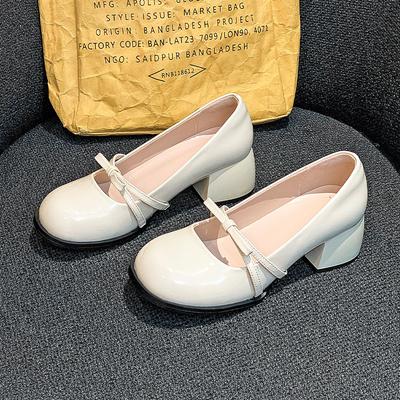 Moda Zapatos de Salón de Tacón Ancho para Mujer 2024 Verano Nueva Llegada Puntera Redonda Tacón Medio Versátil Boca Baja Zapatos Individuales