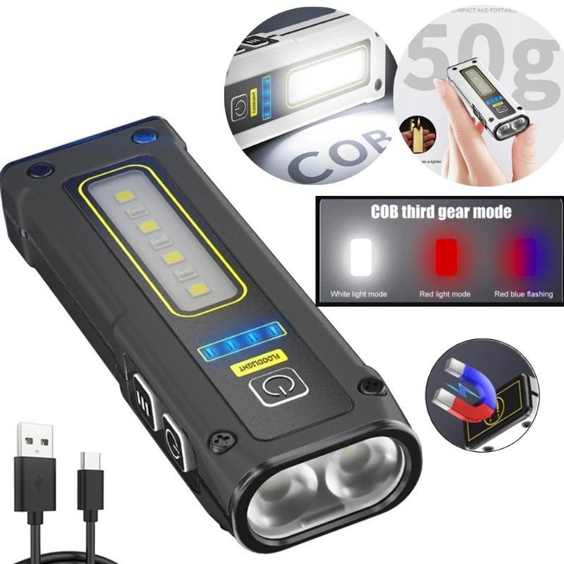 COB LED Flashlight Rechargeable Flashlight Mini Torch Magnet Emergency Power Bank Outdoor Camping Pocket Light