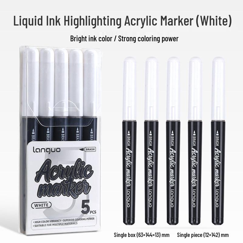 Blue Fruit Liquid Ink Highlighter Set – Acrylic Markers in Gold, Silver, White, Black for Primary Art Projects, Soft Tips, Stackable Colors.