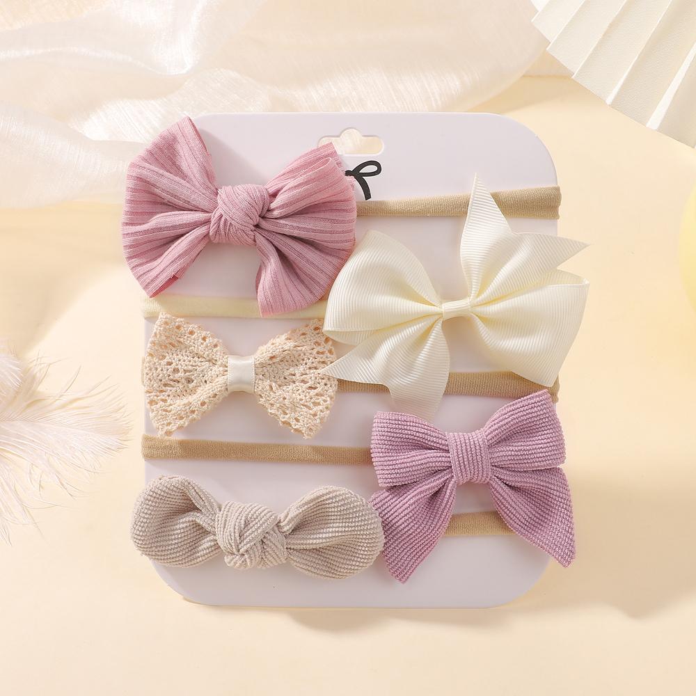 

5 шт. детская повязка на голову с кружевным бантом в виде цветка, эластичный нейлон, милая повязка на голову для девочки, младенца, малыша, мягкие аксессуары для волос, подарки