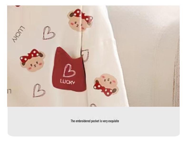 Women's Cotton Cartoon Pajama Set - Long Sleeve, Round Neck, Plus Size, Korean Style for Spring, Autumn, and Winter.