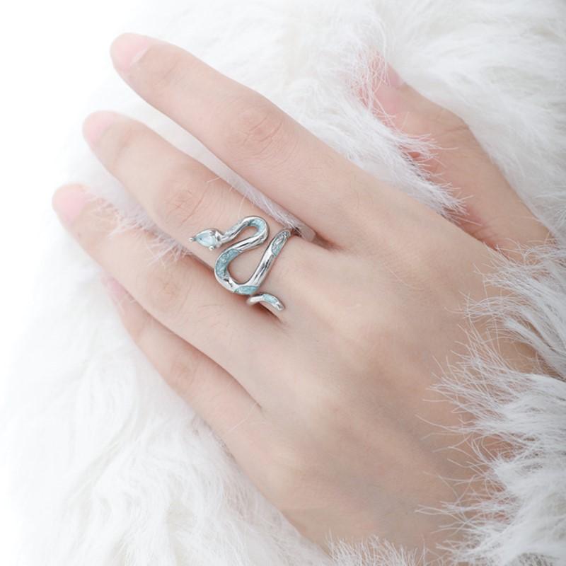 ANENJERY Bague ouverte serpent bleu clair pour femmes, nouvelle mode, Design créatif, bagues Index, bijoux cadeaux