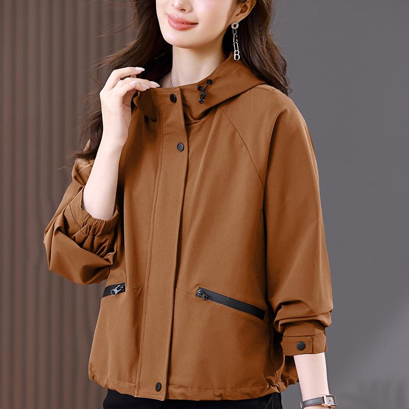 Women's Casual Hooded Jacket - 2024 Spring/Autumn Fashion, Loose Slim Fit, Petite Mom Style, Short Pure Cotton Top