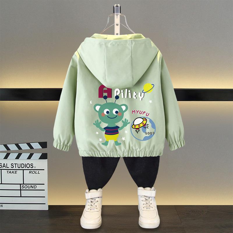 Spring and Autumn Girls Long Sleeved Zippered Cartoon Dinosaur Hooded Windproof Coat Top Children's Wear Jacket Baseball Jacket Models Boys and Girls