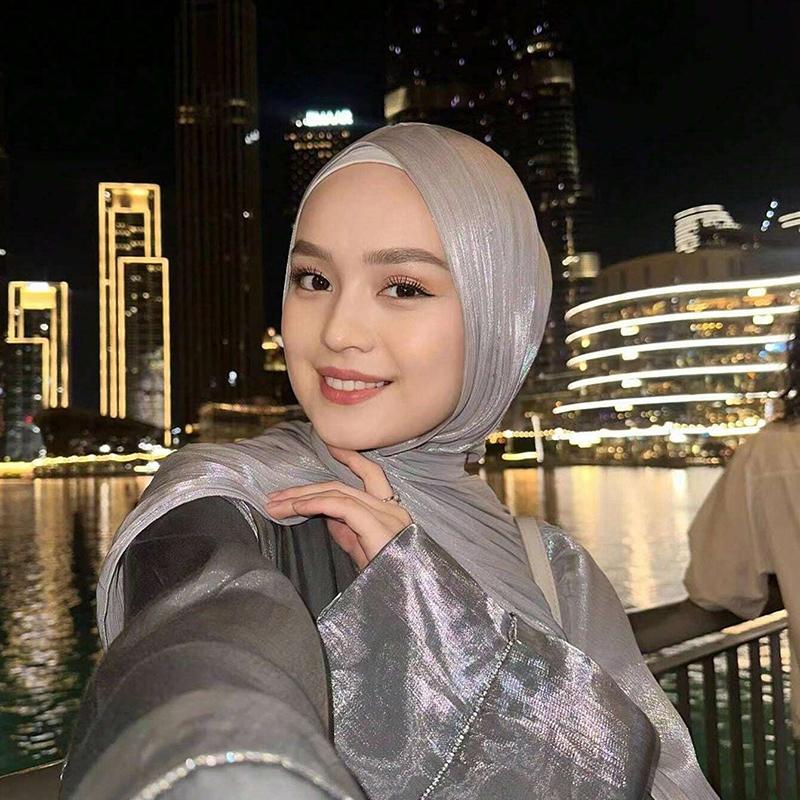 Women Light Weight Plain Shimmery Chiffon Crepe Crinkle Shawl Wraps Lady Solid Color Muslim Hijabs Shiny Shimmer Hijab Scarf