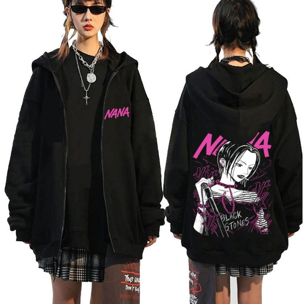 Japanese Anime Black Stone Zipper Hoodie Men's and Women's Manga Casual Zipper Jacket Men's Retro Harajuku Zipper Sweatshirt