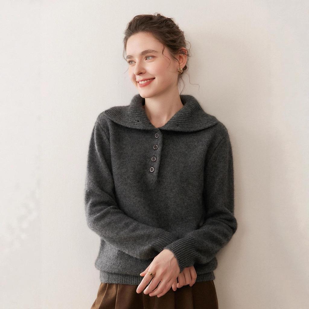 Women's High Neck Cashmere Sweater - Thick, Loose, and Casual Pullover