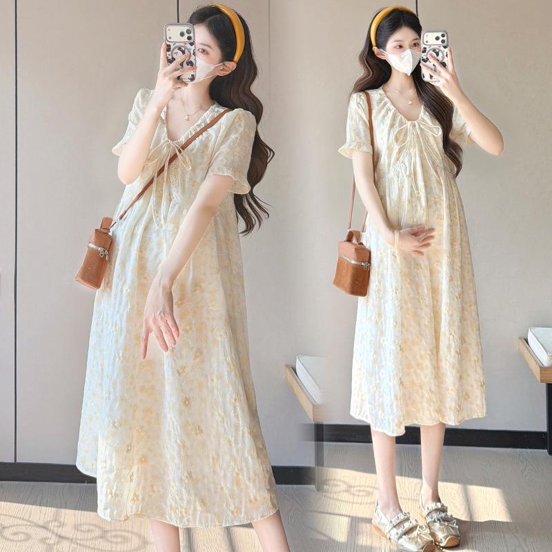 2026 Summer Jacquard Embroidery Maternity Plus Size Loose Korean Style Dress XL