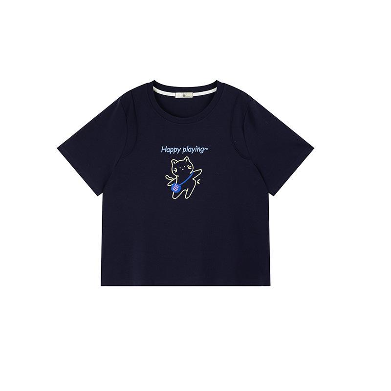 

Shuangtian Women s Plus Size Cartoon Letter Print Casual T-shirt (9261) 3XL темно-синий