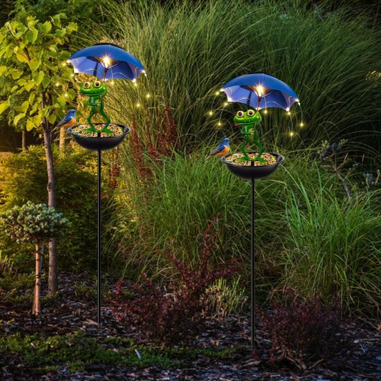 Solar Bird Feeder Frog Garden Decor Drain Holes Design Weather-Resistant
