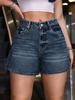 Shorts en jean délavé acide taille haute pour femme Puffanpop, Shorts en jean délavé vintage décontractés avec poches pour l'été