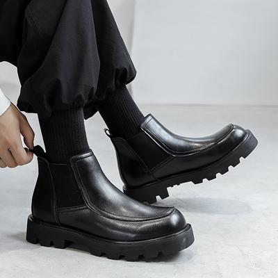 Herren Chelsea Boots Schwarz Trend Eckige Zehen Schuhe Party Bankett Kleid Cowboy Naturleder Stiefel Plateau Knöchel Botas Masculinas
