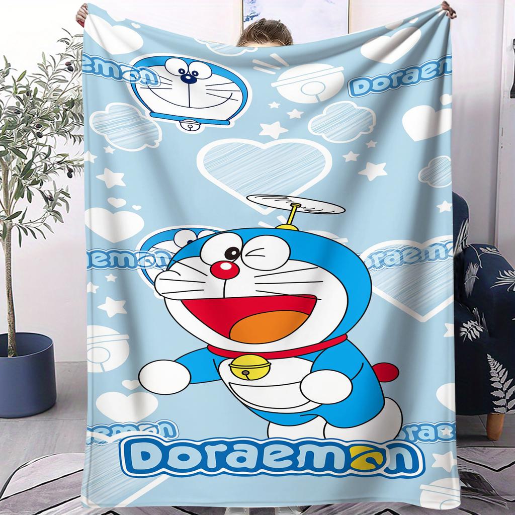 Mischievous Doraemon Theme Print Pattern Flannel Blanket Soft Multifunctional Decortive Blanket Universal Throw Blanket Fan Gift