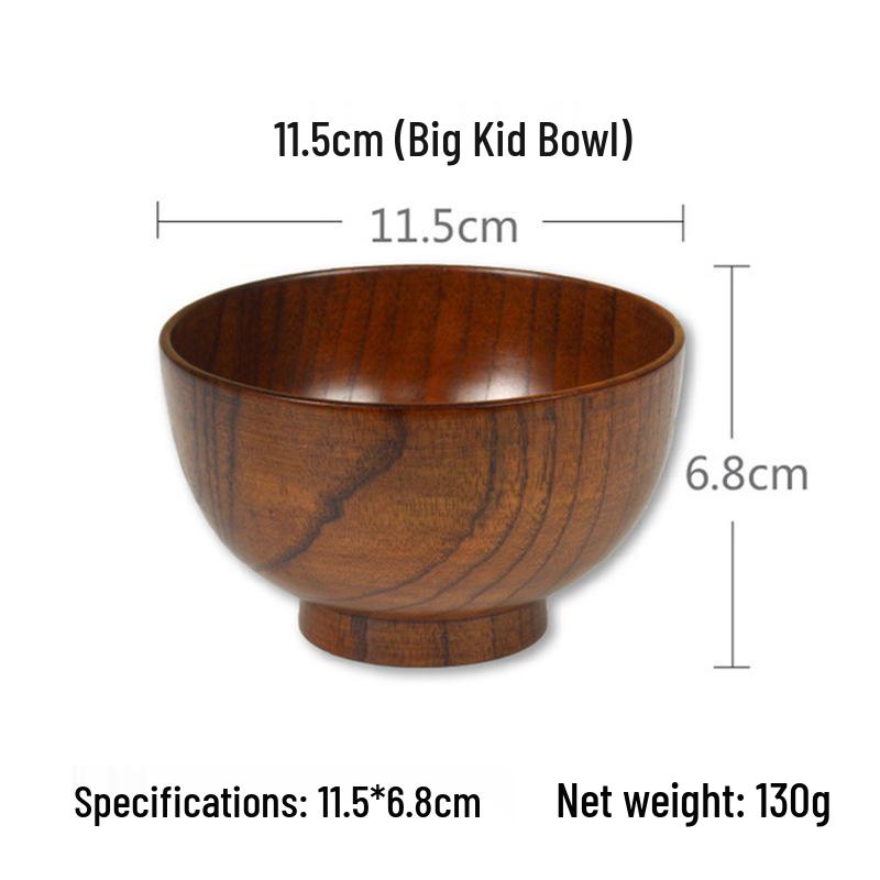 Japanese Jujube Wood Bowl for Adults & Kids, Solid Wood Noodle Bowl, Versatile Home Tableware