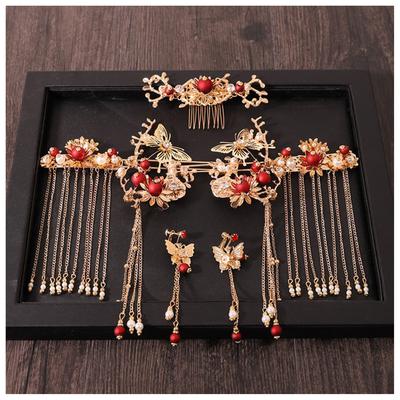 Ancient Style Hairpin Set Vintage Chinese Tassel Hair Stick For Women Simple Wedding Phoenix Crown Exquisite Hair Accessories