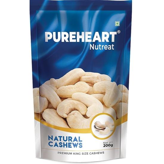 Pureheart Nutreat Natural Cashews (200 gm) Premium Whole Crunchy & Delicious Cashewnuts/Kaju/Dry Fruit - Resealable Pouch 200GM