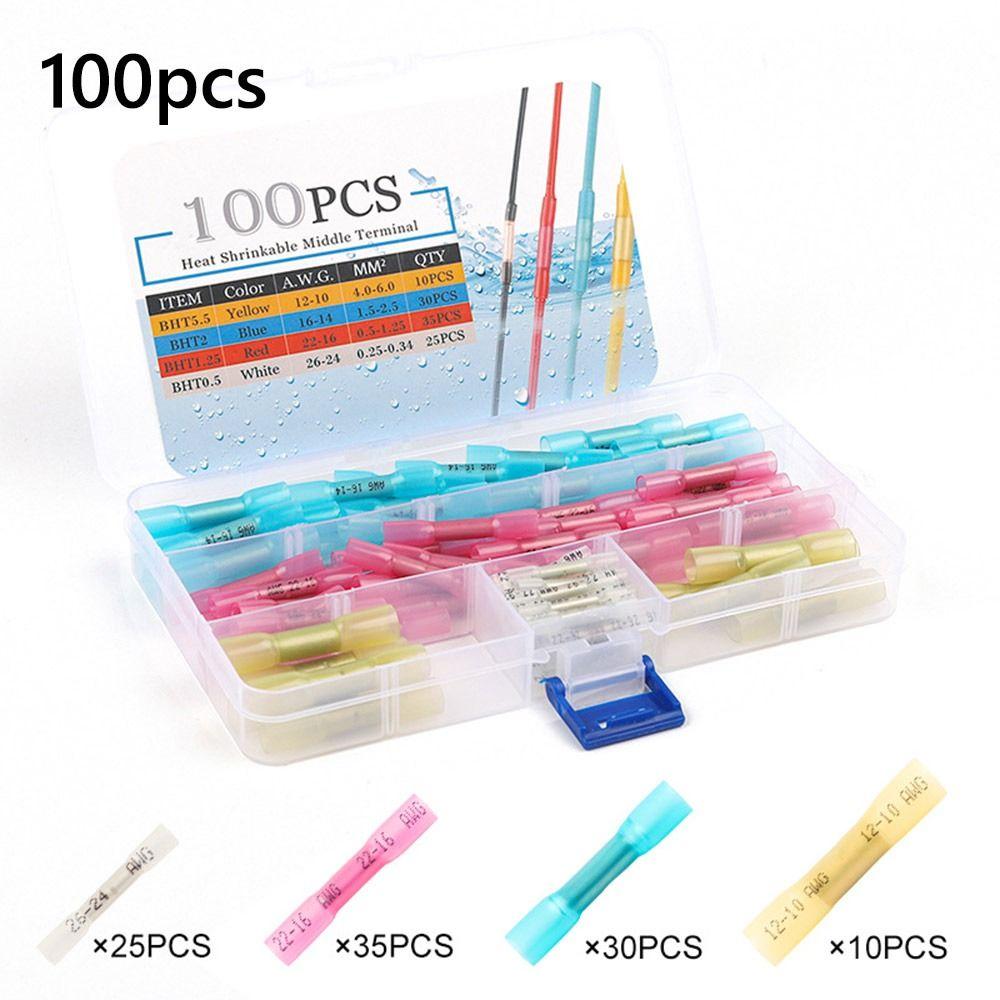 50/100PCS Multicolor Heat Shrink Terminals Insulated Docking Connector Kit Crimp Terminal  Tool