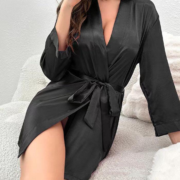 Elegat Home Spa Robe for Women - Soft Satin Feel V-Neck Long Sleeve Housecoat
