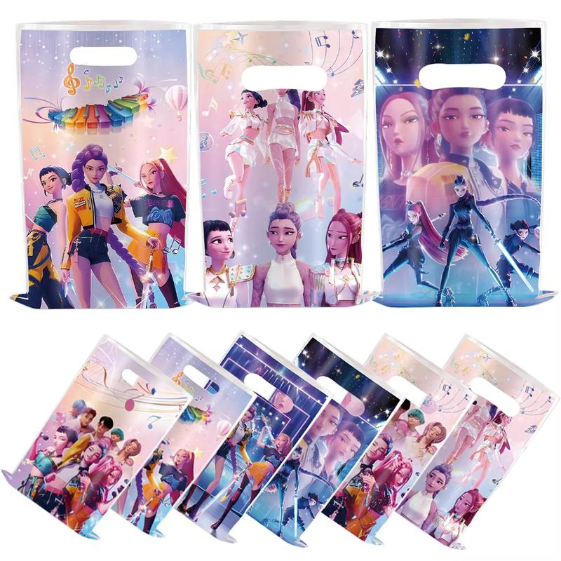 EE   10Pcs Kpop Demon Hunters Candy Paper Bag Gift Bag Loot Bag Cartoon Handbag Goody Bags For Kids Birthday Party Supplies