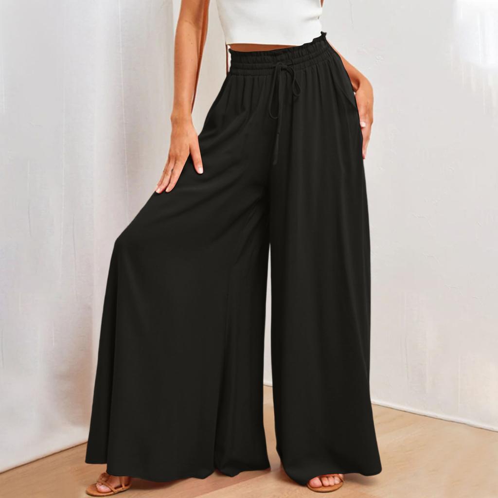 Women's Casual Fashion Elastic Waistband Wide Leg High Waist Long Skirt Pants