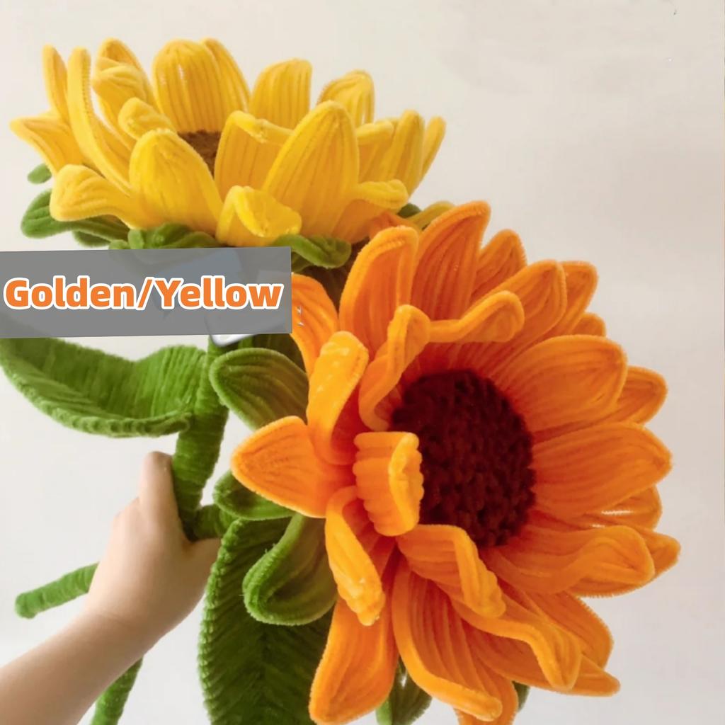 280pcs Golden Yellow Sunflower Pipe Cleaners With 20 Flower Stem Wire 1 Garden Tape 1 Warp Paper 1 Silk Ribbon 2 Glue Stickers