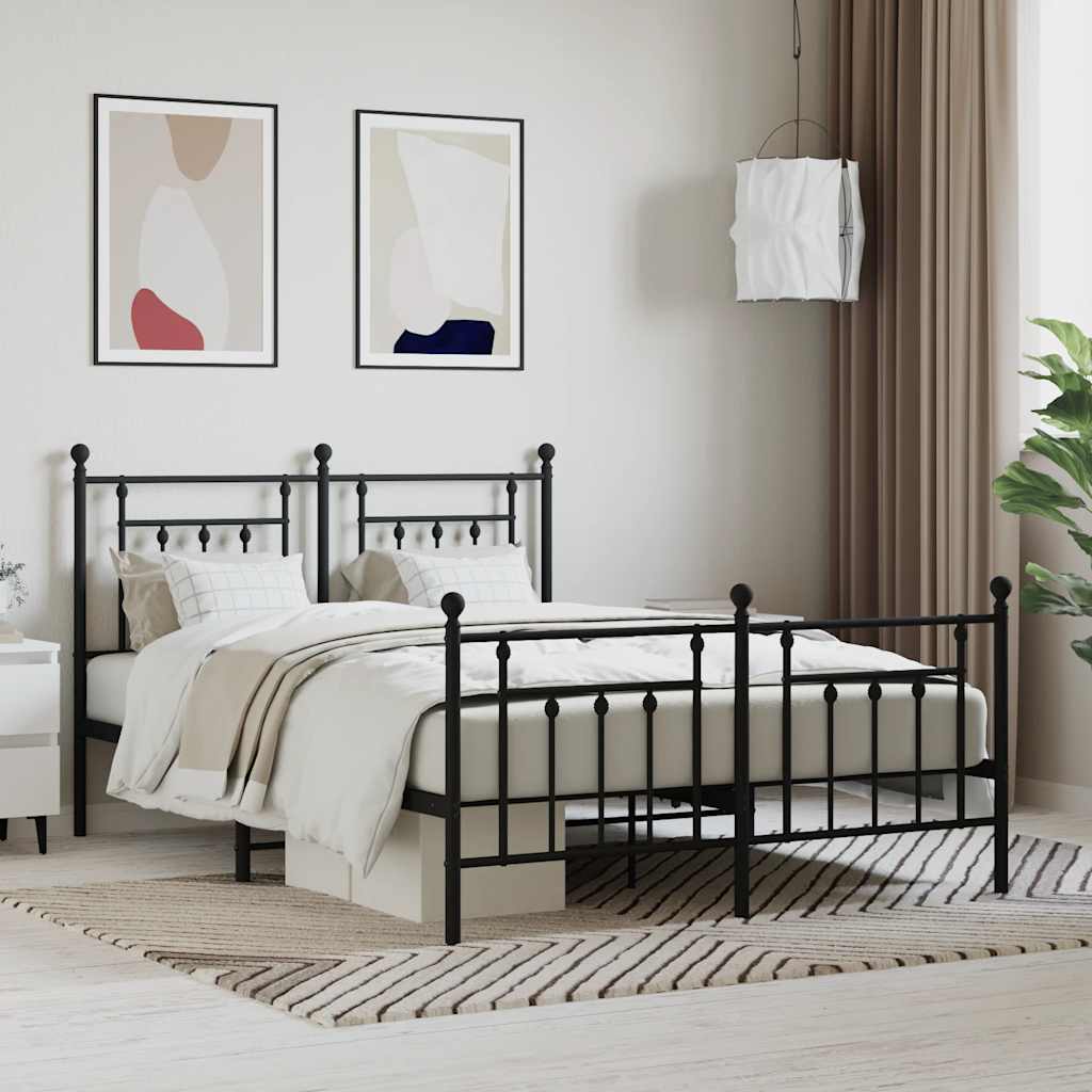 vidaXL Bed Frame with Headboard and Footboard Metal Black 140x190 Cm