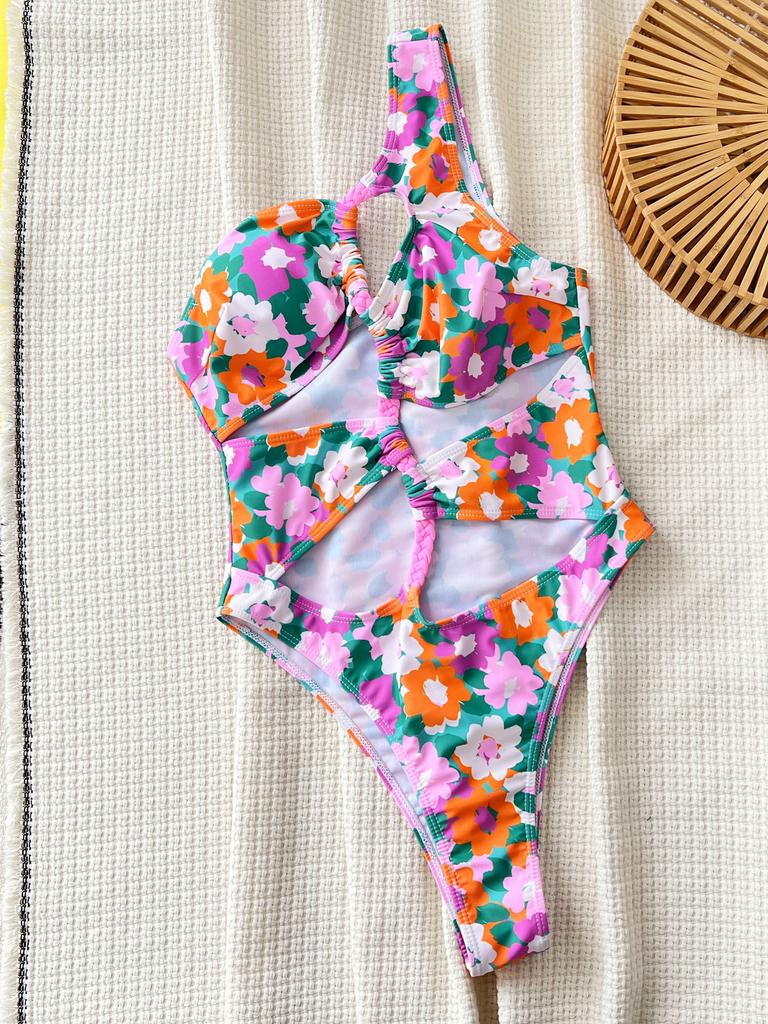 Strój kąpielowy damski z nadrukiem na jedno ramię, seksowny, wycięty, bandażowy, jednoczęściowy, bikini, kostiumy kąpielowe