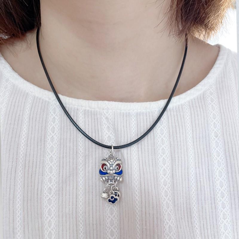Chinese Lion Dance Pendant Necklace With Tassel Bell Coin Charm Unisex Vintage Style Jewelry