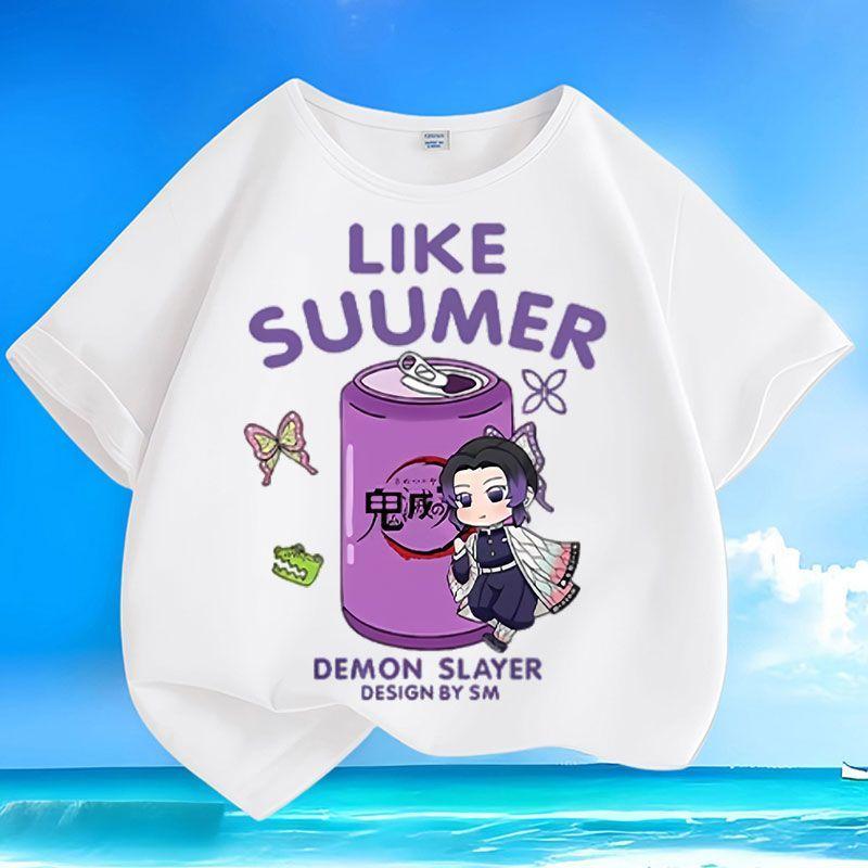 Newly Released Demon Slayer Cartoonstyle Pure Cotton Summer Childrens Roundneck Longsleeved Casual Shirt 100