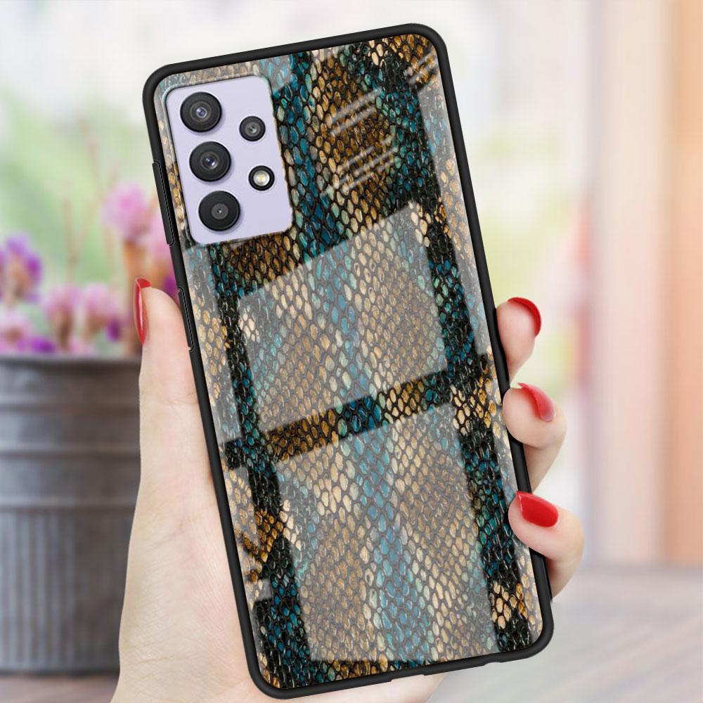 

Стеклянный чехол с принтом змеиной кожи для Samsung Galaxy A52 A71 A50 A51 A70 A21s A31 A72 A10 A12 A30 A22 5G, чехол для телефона Samsung A73 5G