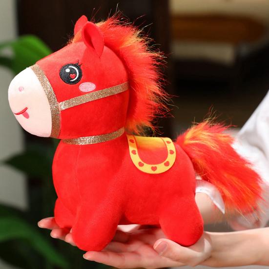 Horse Doll Year of The Horse Chinese Style Plushie Good Luck Pony PP Cotton Filling Zodiac Plush Figurine for Blessings
