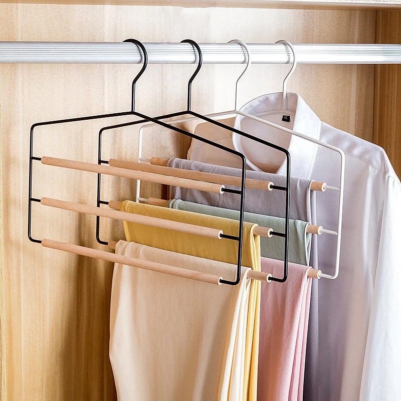Multi-tier Iron Trouser Rack,Traceless Drying Rack for Home Organization,Multi-functional Wood Pants Hanger for Towel Scarf, 1Pc