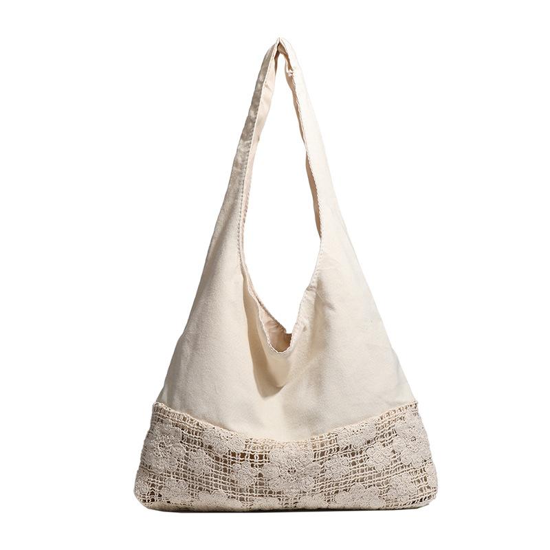 Holiday summer large-capacity beach bag original design canvas splicing shoulder tote bag niche pure cotton wind