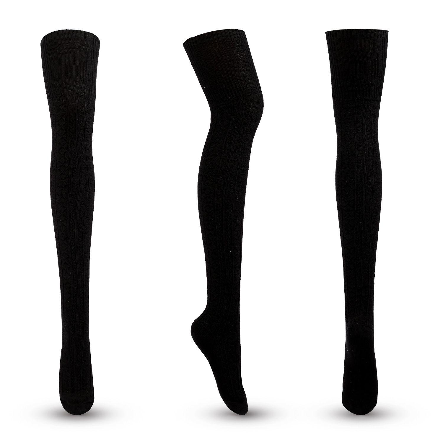 

Long Thigh Solid Color Breathable Cotton Over The Knee Winter Warm Socks Women s High Stockings чорний