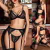 Lace Lingerie Set for Women Sheer Bra with Adjustable Straps Garter Belt and Matching Panties Three Piece Underwear Set