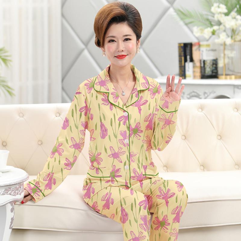 High-end Medium and Large Size Pajamas for Women's Spring and Autumn New Imitation Cotton Long-sleeved Trousers Sweet Floral Casual Loungewear