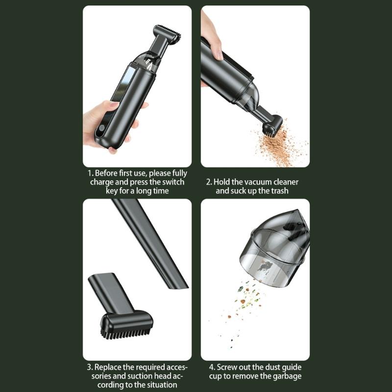 Wireless Handheld Vacuum 45W 6Kpa Suction Multi Attachments LED Indicator Low Noise Car Vacuum