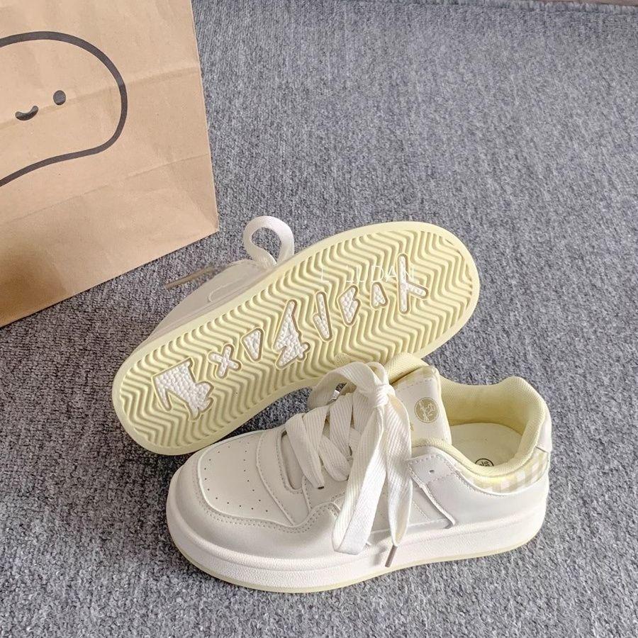 

маленькие белые туфли на толстой подошве женская новая обувь женская модная универсальная нишевая обувь для скейтборда обувь-хлеб парусина 40 жёлтый