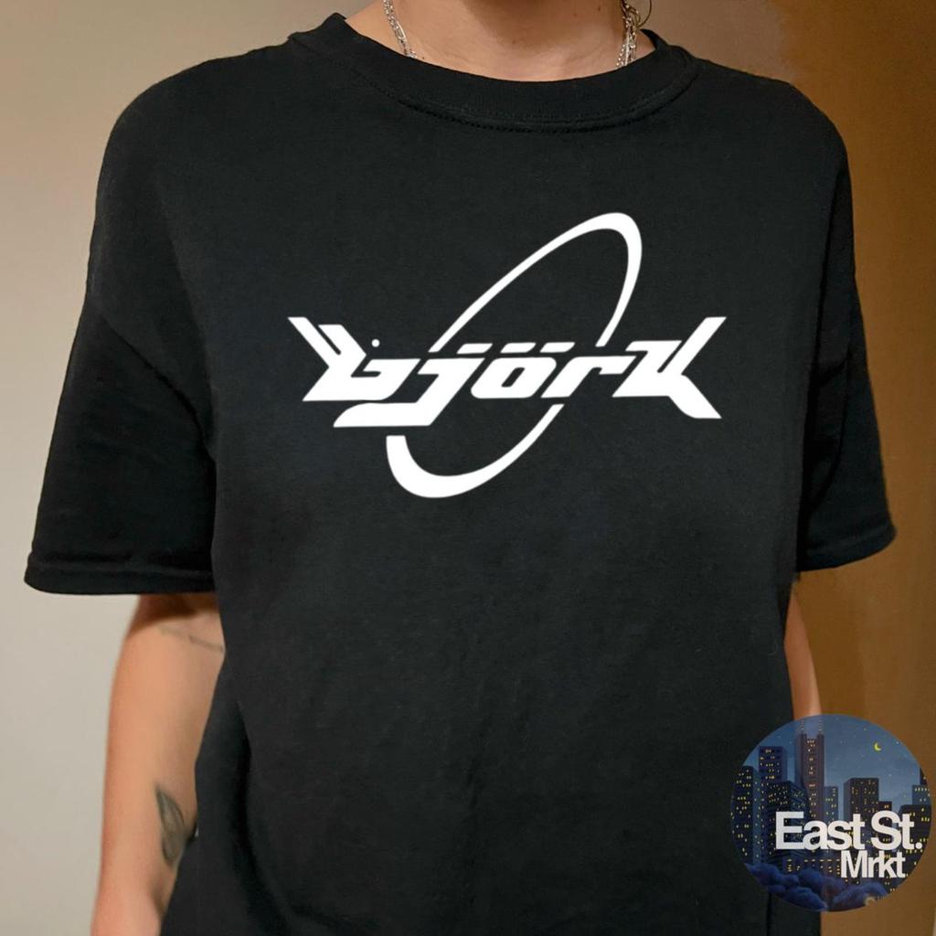 Bjork Y2K Logo Grafik T-Shirt: Vintage Pop-Stil, Retro Musik-T-Shirt