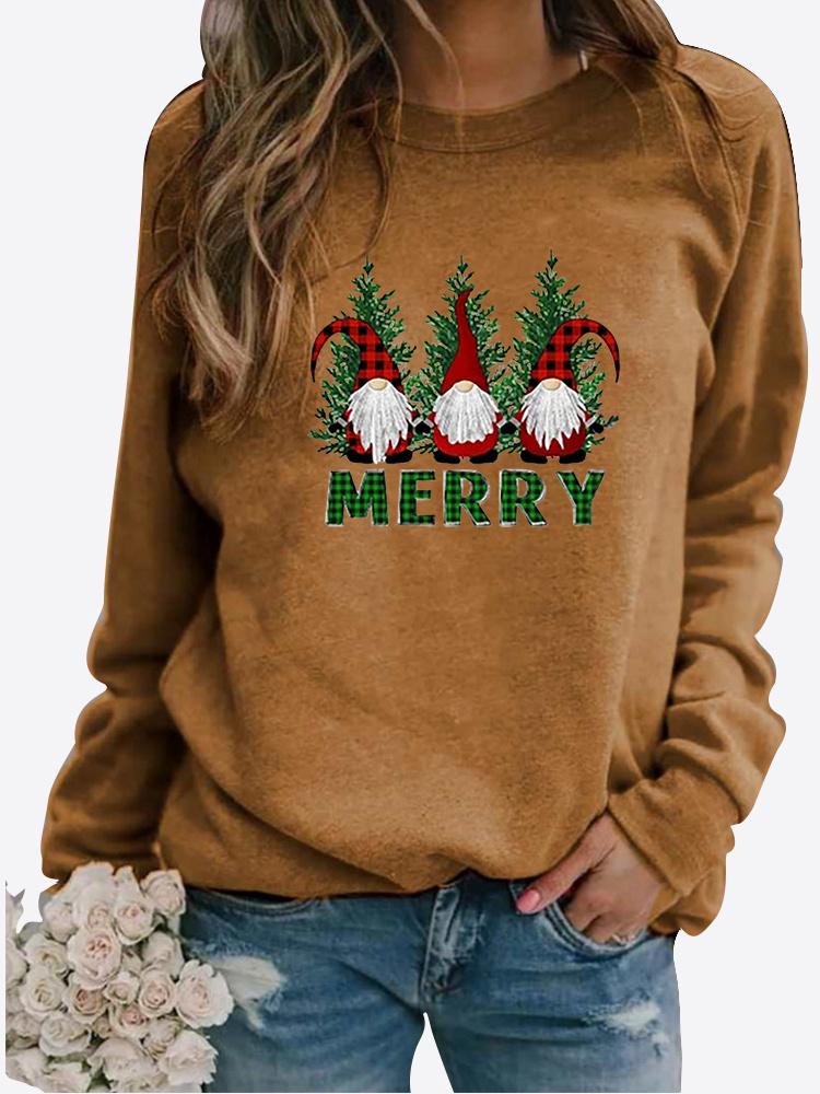Winter Women's Christmas Printed Round Neck T-shirt Plus Size Casual Long Sleeve Tops Comfortable Sweatshirt