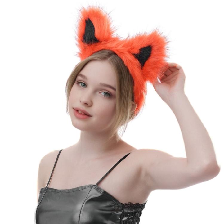 Kunstpelz Katzen Füchse Ohren Stirnband für Frauen Halloween Cosplay Kostüm Haarschmuck Fellige Tierohren Haarreif