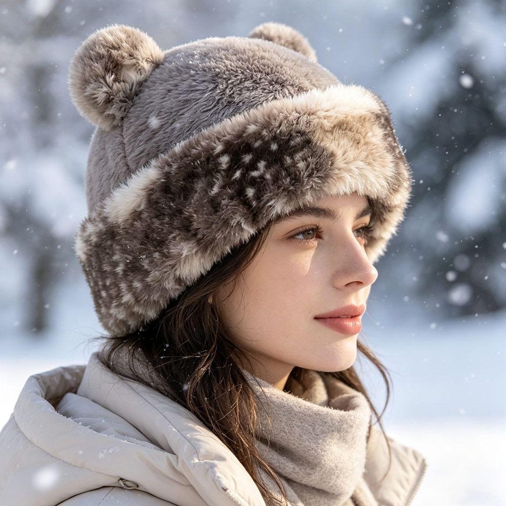 Thicken Fleece Plush Bucket Hat Ear Protection Fluffy Panama Hat Fashion Hooded Beanie  for Women