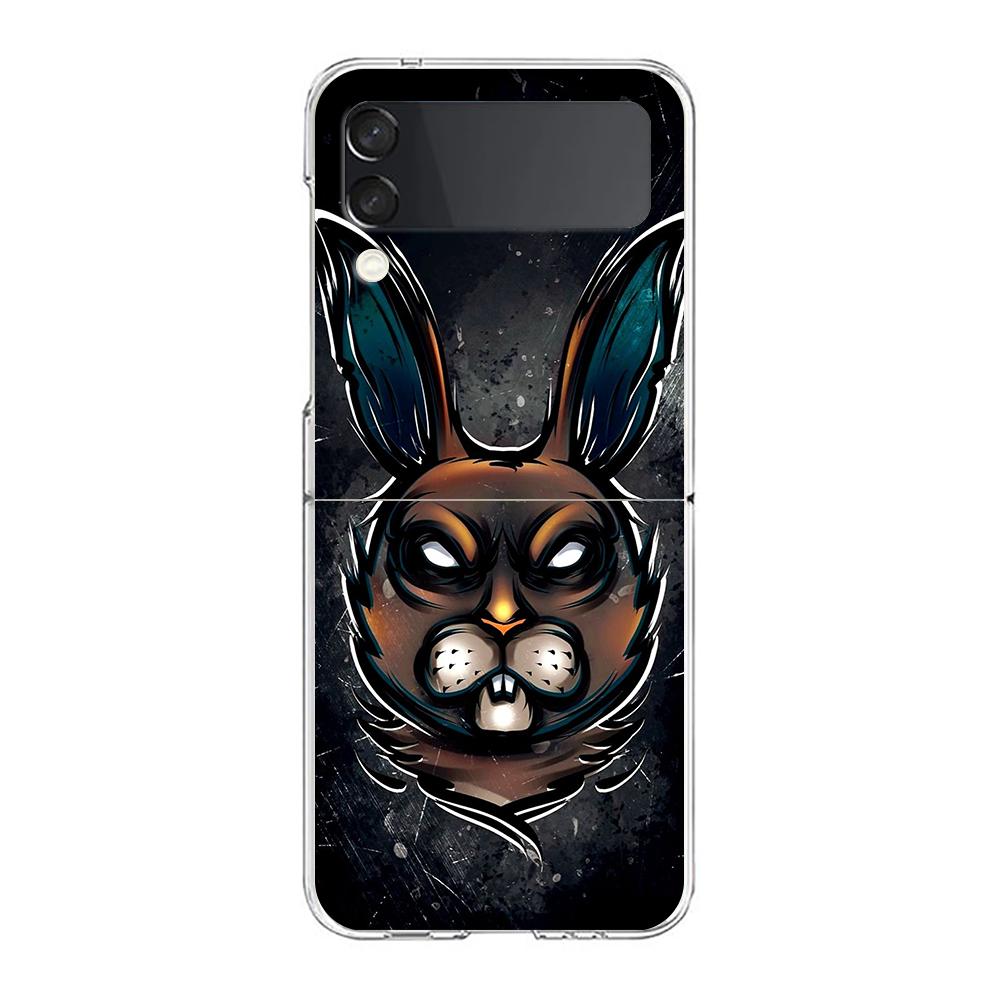 Phone Cover For Samsung Galaxy Z Flip 6 5 4 Case Transparent For Samsung Z Flip 3 Hard PC Foldable Shell Cute Graffiti Rabbit