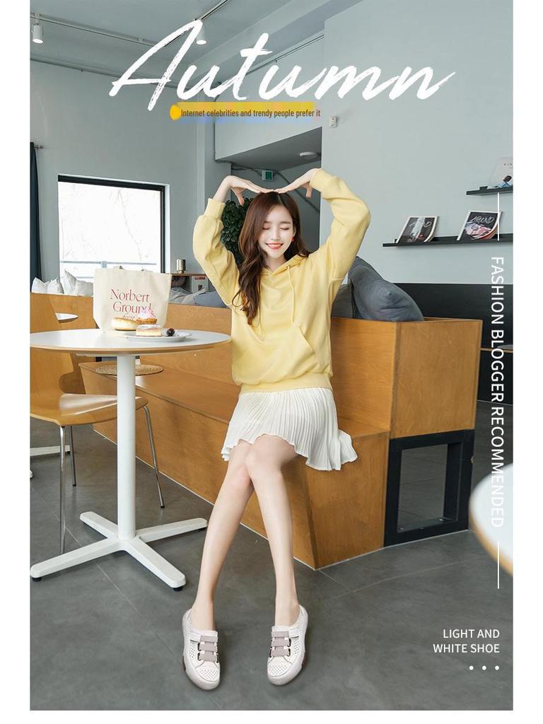 Summer Korean-Style Women's Hollow Velcro Sneakers - Soft, Trendy, and Perforated Design.