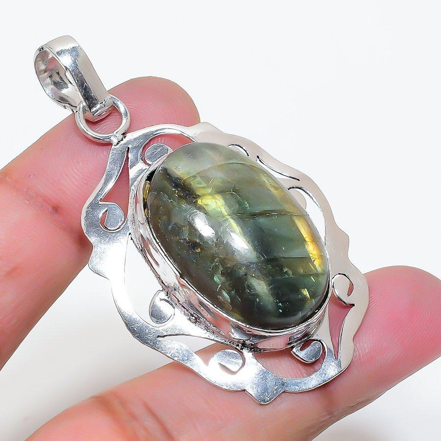 Natural Labradorite Gemstone 925 Sterling Silver Jewelry Pendant 2.25" AP-16250