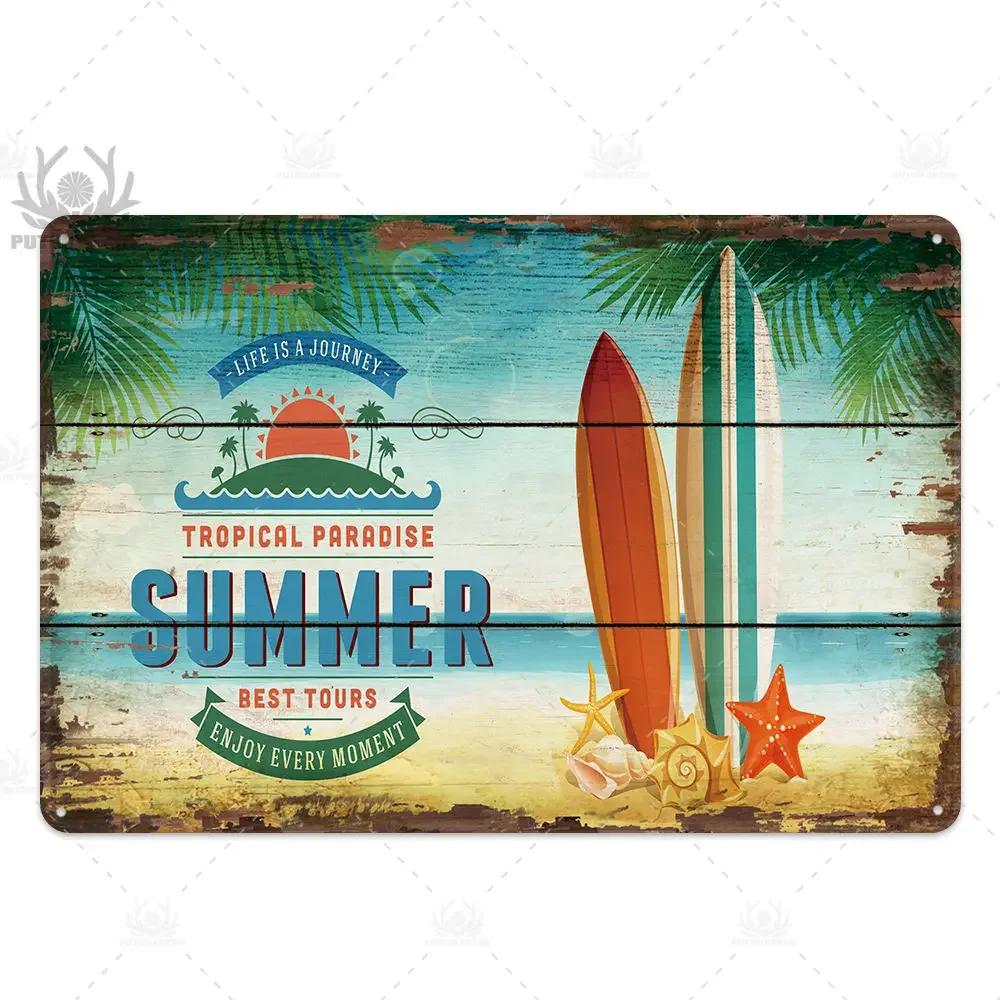 Beach Tin Sign Plaque Metal Vintage Summer Metal Wall Sign Beach Decor for Beach Bar Beach House Seaside Decorative Plate