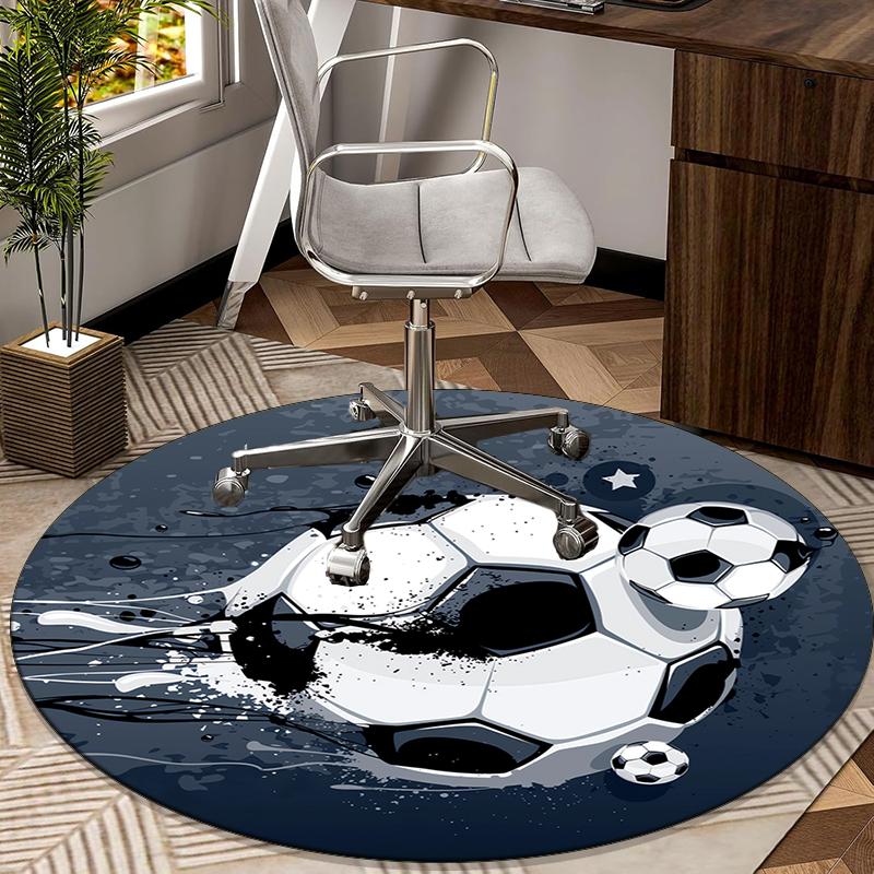Soccer Ball Artwork Round Carpet Chair Cushion Round Entryway Rug, Soft Round Rugs for Living Room, Bedroom, Circle Carpet Decor Gifts