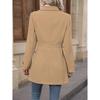 Women's Notched Lapel Wool Blend Coat, Slim Fit Belted Waist Trench with Thermal Lining, Elegant Office Chic Overcoat for Commute With Pockets