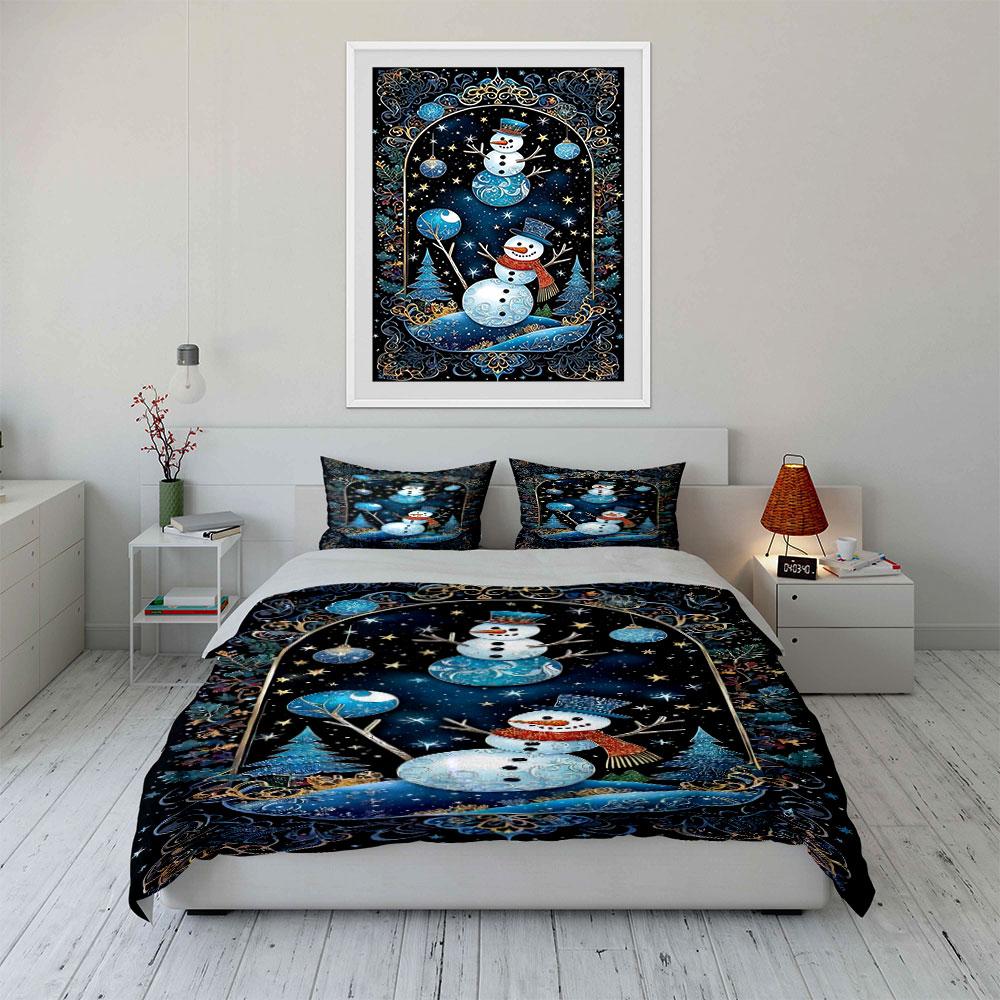 Snowmen with decorative ornaments. Bedding sets Duvet cover sets Duvet covers Pillowcases(1 * Duvet Cover 2 * Pillowcases without duvet insert)