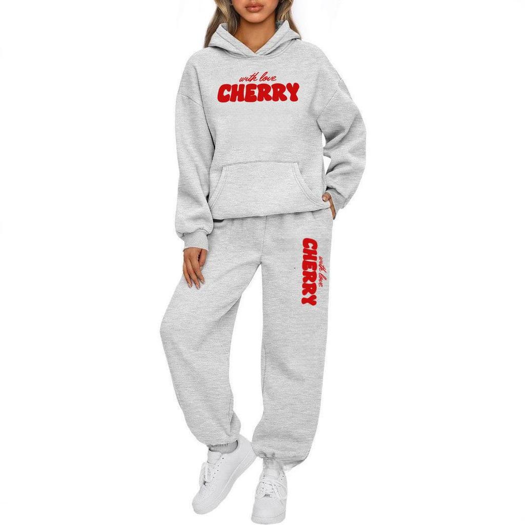 2026 Cross-Border European and American Women's Casual Drop Shoulder Hoodie and Demon Nuns Sweatshirt Set